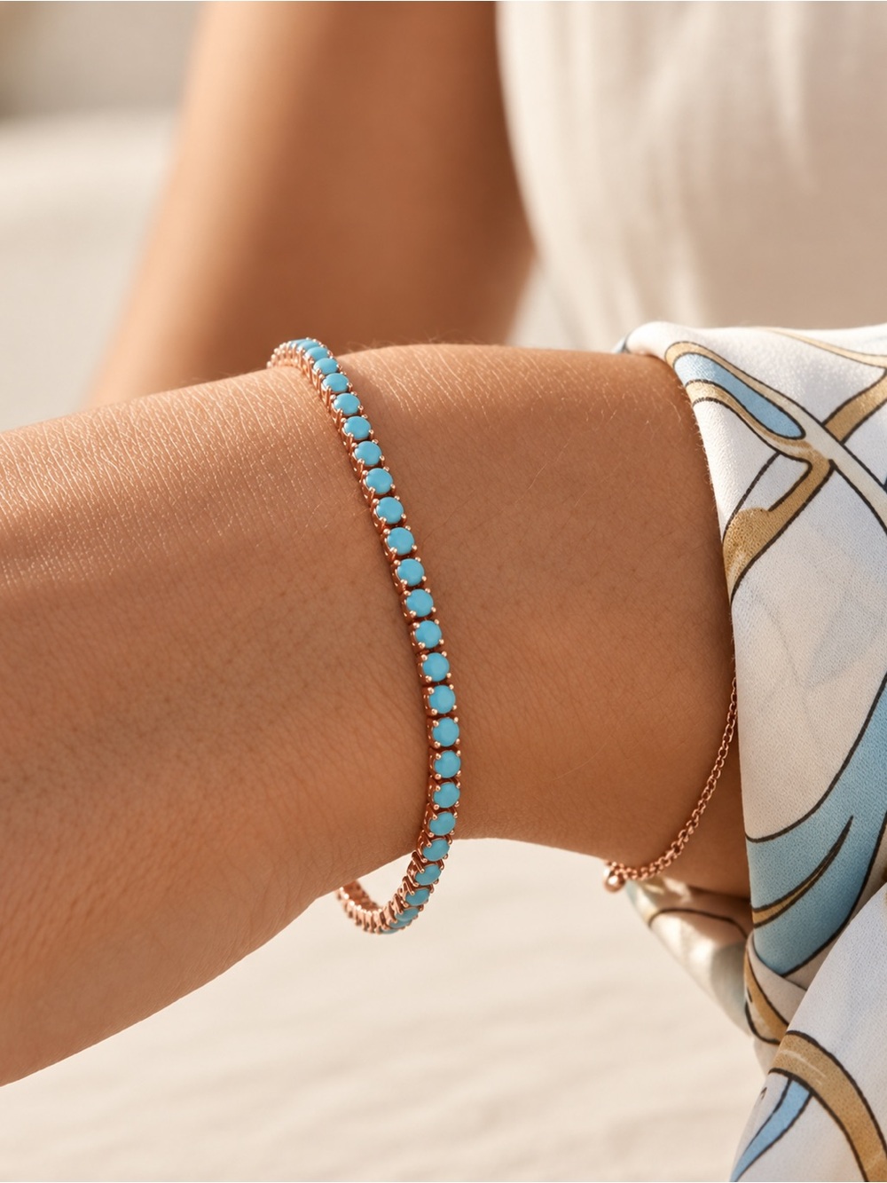 18K Gold Plated Turquoise CZ Tennis Bracelet | Dainty Adjustable Summer Jewelry